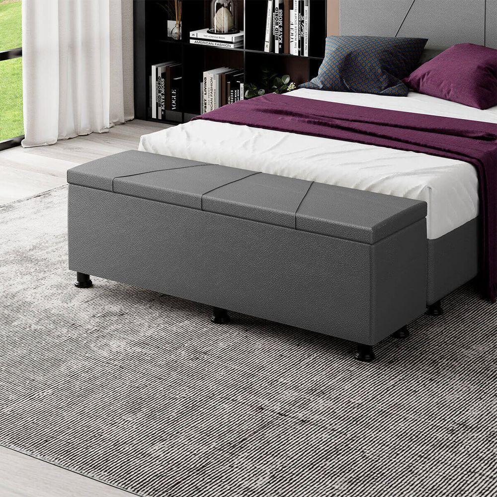 Baú Sapateira Estofada Casal 140 Cm Júpiter Corino Skybox Cinza - 1