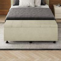 Baú Sapateira Estofada Casal 140 Cm Venus Veludo Skybox Bege - 1