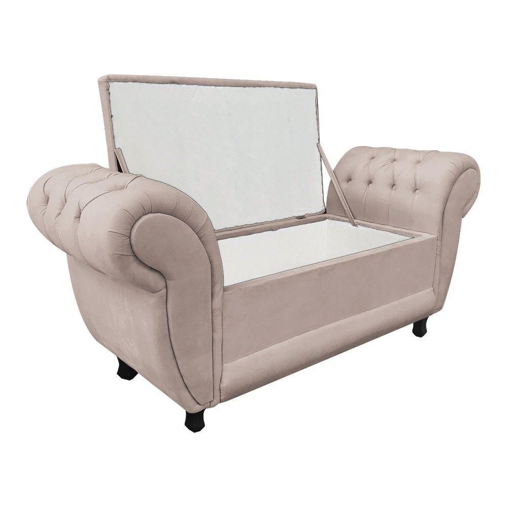 Recamier com Baú Grécia Namoradeira Calçadeira Suede Bege - 5