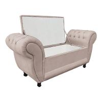 Recamier com Baú Grécia Namoradeira Calçadeira Suede Bege - 5