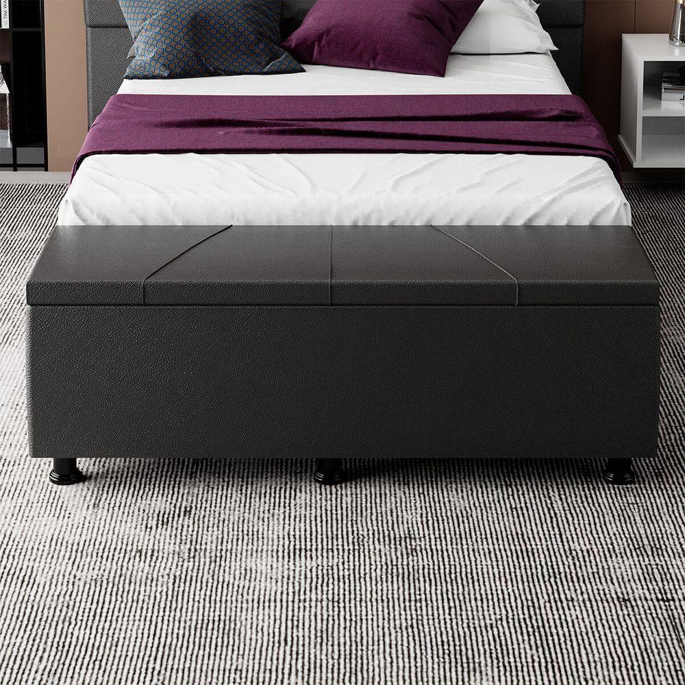 Baú Sapateira Estofada Casal 140 Cm Júpiter Corino Skybox Preto - 3