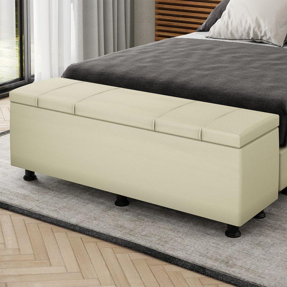 Baú Sapateira Estofada Casal 140 Cm Venus Corino Skybox Bege - 1