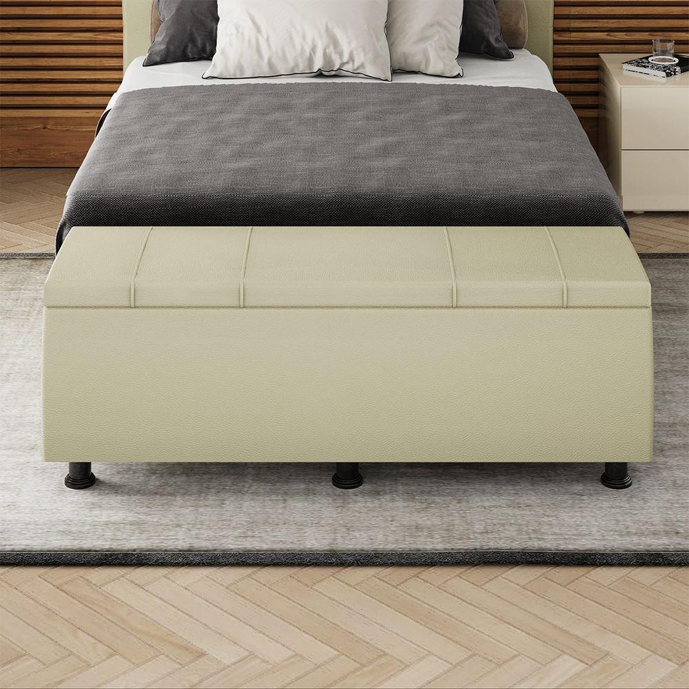 Baú Sapateira Estofada Casal 140 Cm Venus Corino Skybox Bege - 4