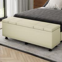 Baú Sapateira Estofada Casal 140 Cm Venus Corino Skybox Bege - 1