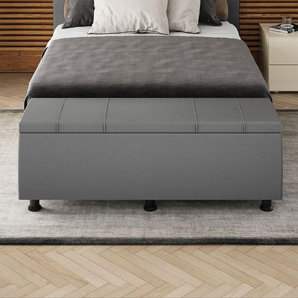 Baú Sapateira Estofada Casal 140 Cm Venus Corino Skybox Cinza - 4