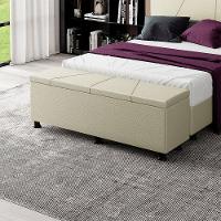 Baú Sapateira Estofada Casal 140 Cm Júpiter Corino Skybox Bege - 1