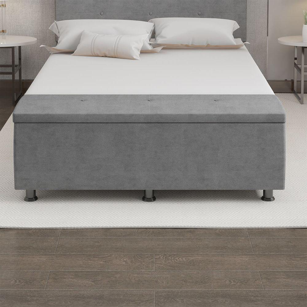 Baú Sapateira Estofada Casal Queen Size 160 Cm Terra Veludo Skybox Cinza - 4