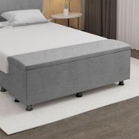 Baú Sapateira Estofada Casal Queen Size 160 Cm Terra Veludo Skybox Cinza - 1