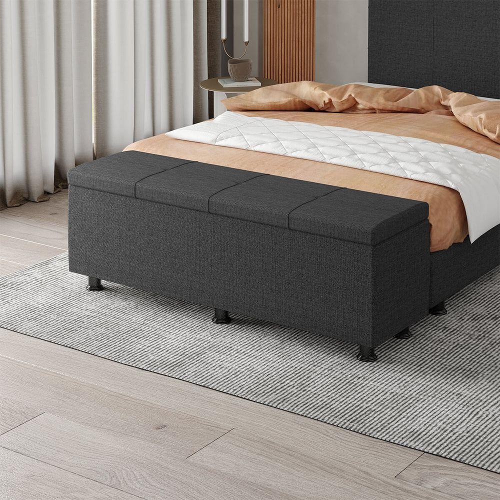 Baú Sapateira Estofada Casal King Size 195 Cm Marte Linho Skybox Preto - 1