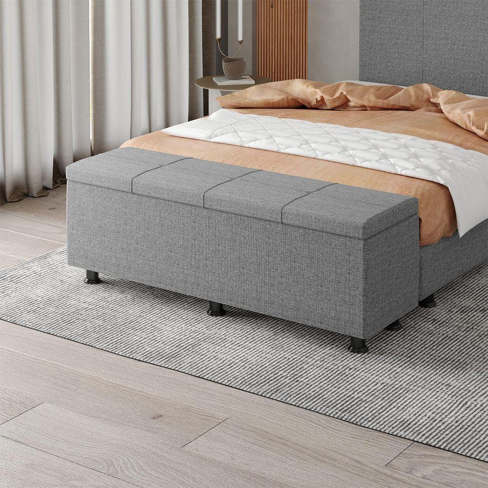 Baú Sapateira Estofada Casal King Size 195 Cm Marte Linho Skybox Cinza - 1
