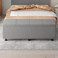 Baú Sapateira Estofada Casal King Size 195 Cm Marte Linho Skybox Cinza - 6