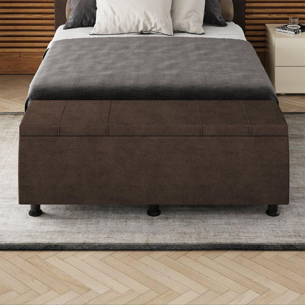 Baú Sapateira Estofada Casal 140 Cm Venus Veludo Skybox Marrom - 1