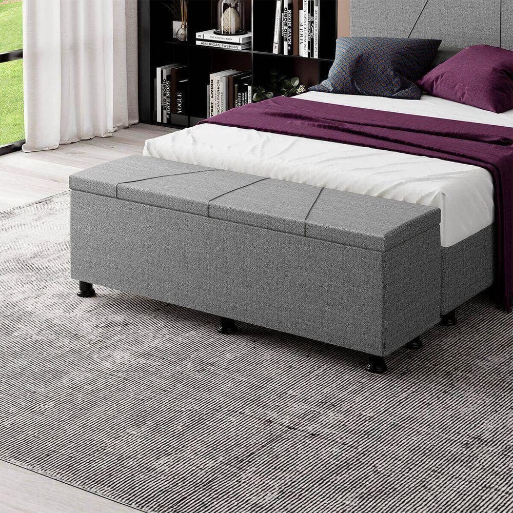 Baú Sapateira Estofada Casal 140 Cm Júpiter Linho Skybox Cinza - 1