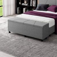 Baú Sapateira Estofada Casal 140 Cm Júpiter Linho Skybox Cinza - 1