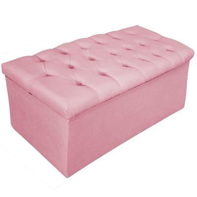 Calçadeira Baú Estofada Mel 90 Cm Solteiro Suede Rosa Bebê