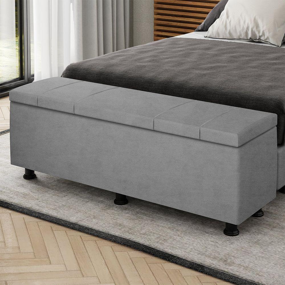 Baú Sapateira Estofada Casal Queen Size 160 Cm Venus Veludo Skybox Cinza - 1