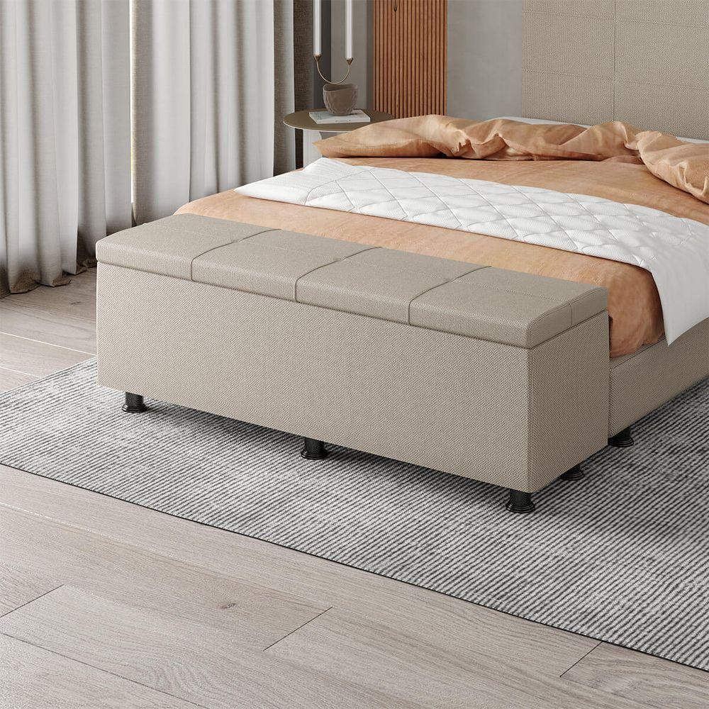Baú Sapateira Estofada Casal King Size 195 Cm Marte Linho Skybox Bege - 1
