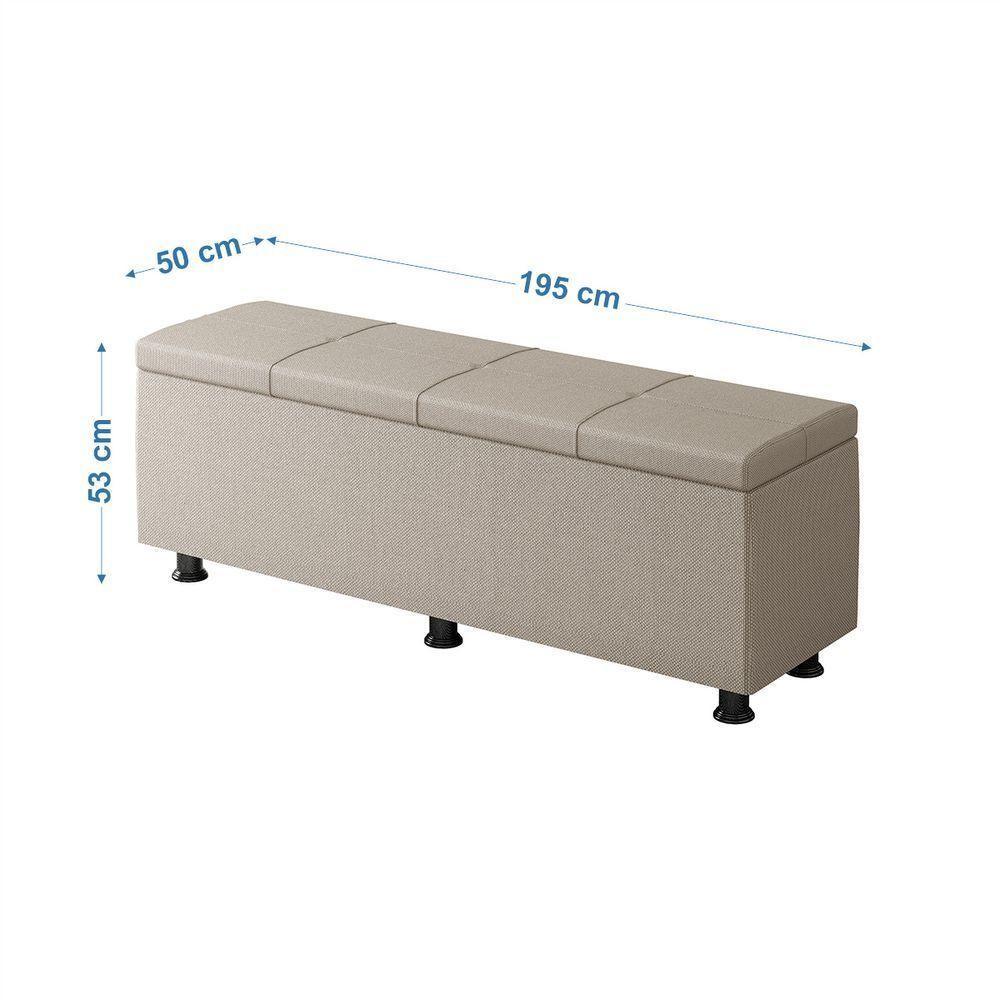 Baú Sapateira Estofada Casal King Size 195 Cm Marte Linho Skybox Bege - 2