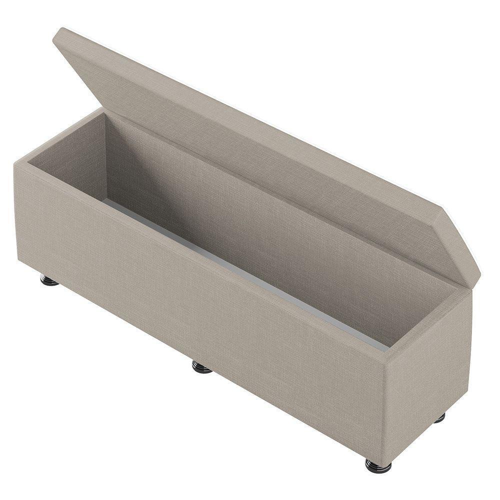 Baú Sapateira Estofada Casal King Size 195 Cm Marte Linho Skybox Bege - 5