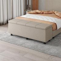 Baú Sapateira Estofada Casal King Size 195 Cm Marte Linho Skybox Bege - 1