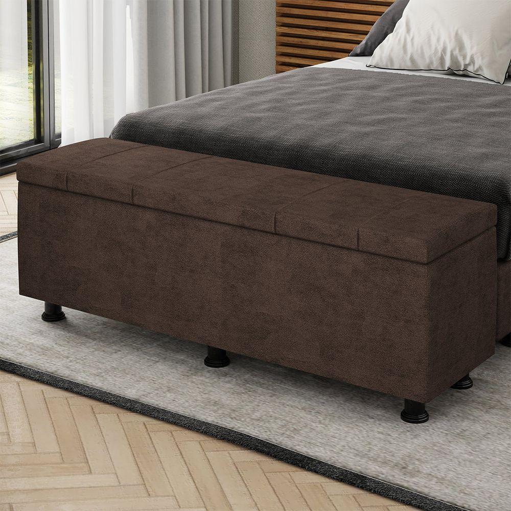 Baú Sapateira Estofada Casal Queen Size 160 Cm Venus Veludo Skybox Marrom - 1