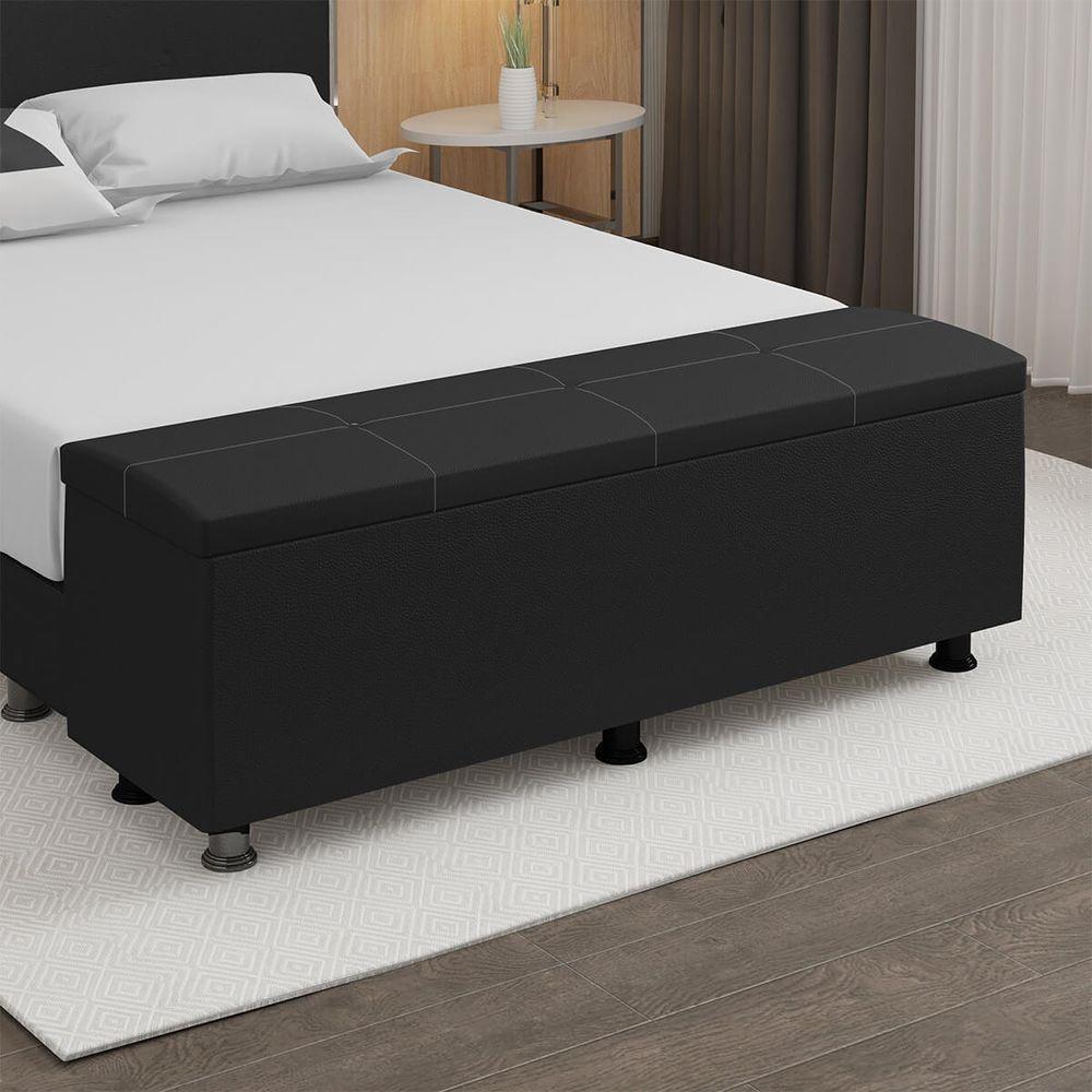 Baú Sapateira Estofada Casal 140 Cm Terra Corino Skybox Preto - 1