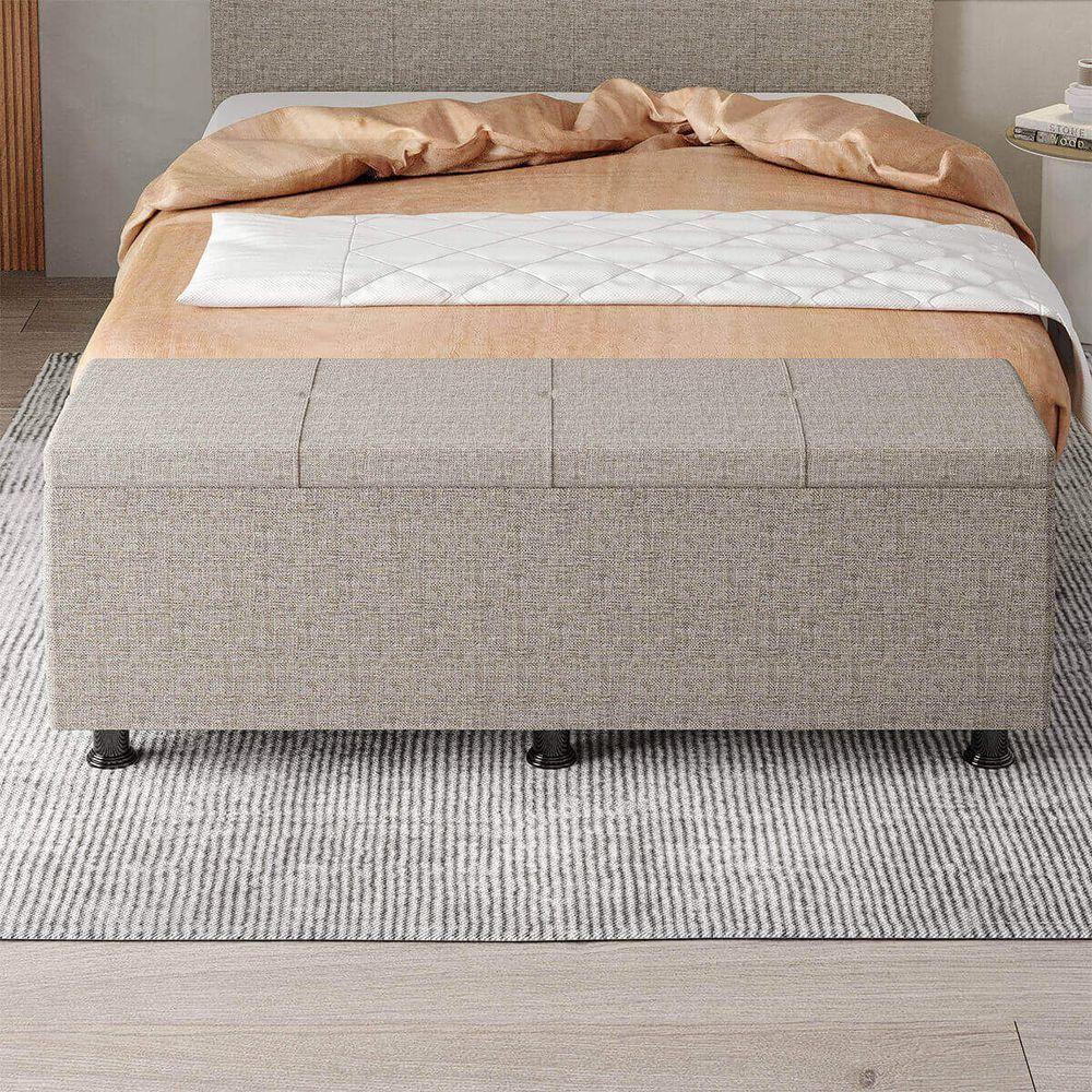 Baú Sapateira Estofada Casal King Size 195 Cm Marte Linho Skybox Marrom - 6