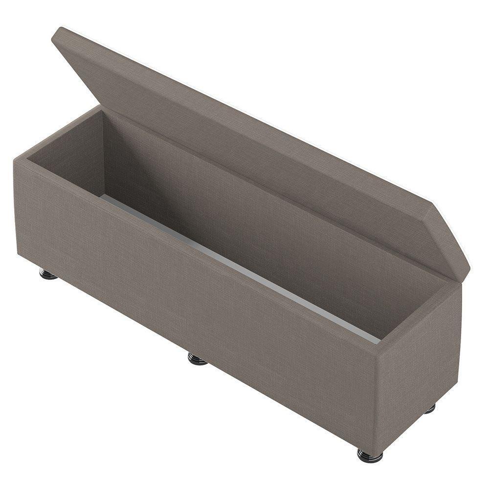 Baú Sapateira Estofada Casal 140 Cm Marte Linho Skybox Marrom - 5