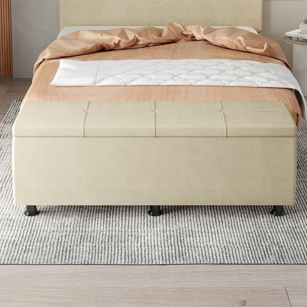 Baú Sapateira Estofada Casal King Size 195 Cm Marte Veludo Skybox Bege - 6