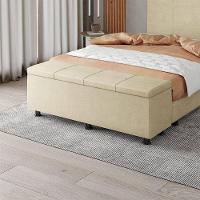 Baú Sapateira Estofada Casal King Size 195 Cm Marte Veludo Skybox Bege - 1