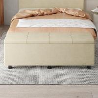 Baú Sapateira Estofada Casal King Size 195 Cm Marte Veludo Skybox Bege - 6