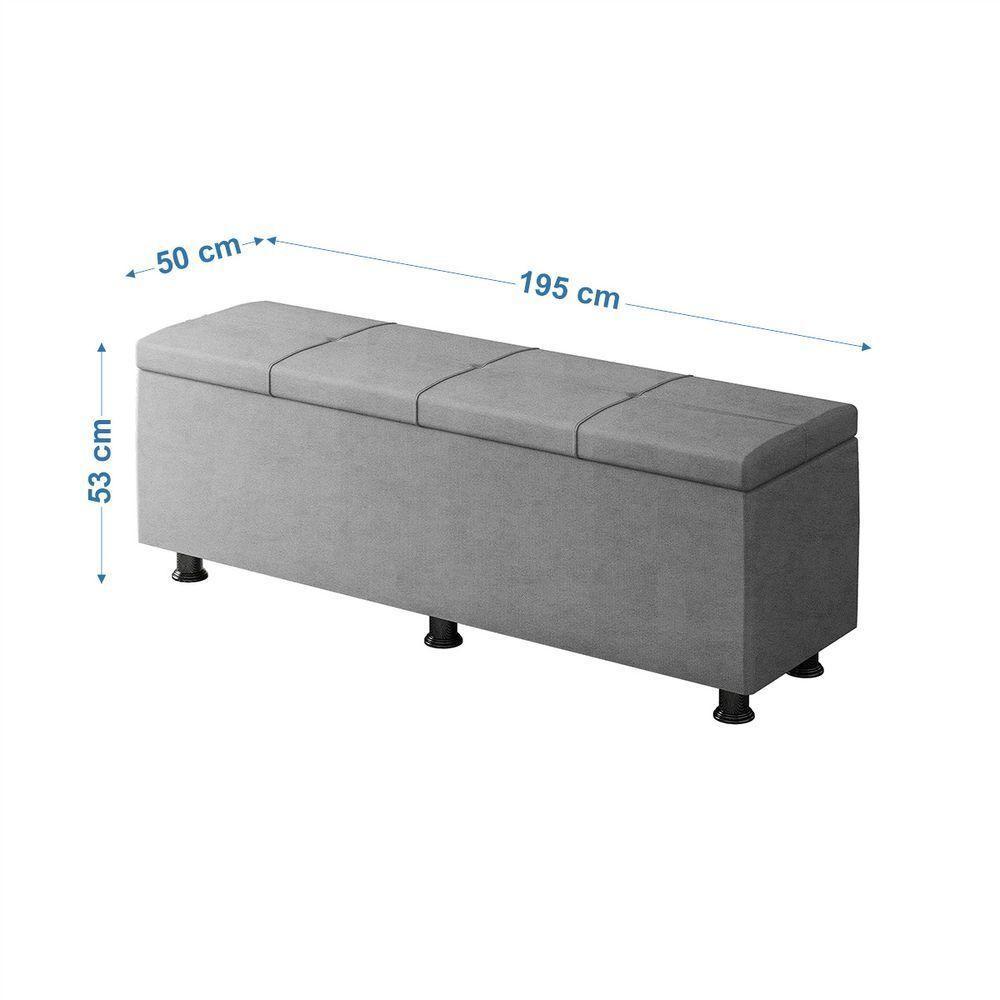 Baú Sapateira Estofada Casal King Size 195 Cm Marte Veludo Skybox Cinza - 2