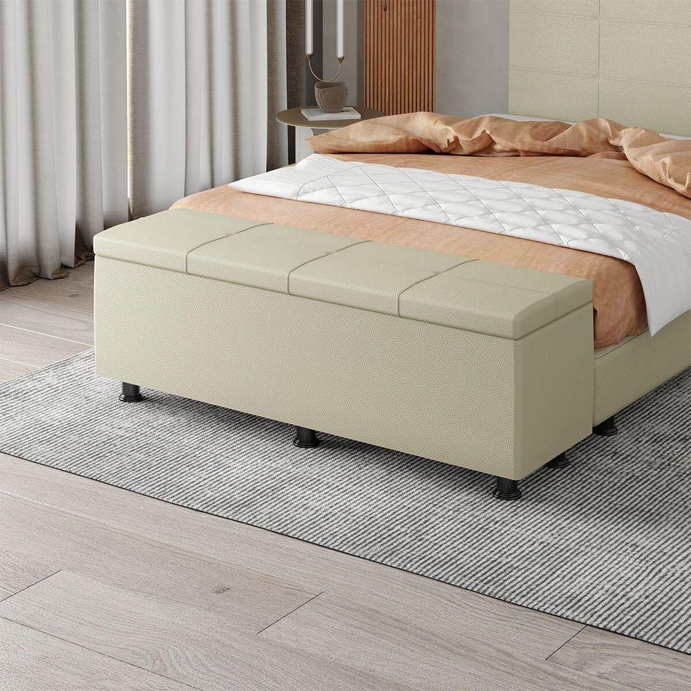 Baú Sapateira Estofada Casal 140 Cm Marte Corino Skybox Bege - 1