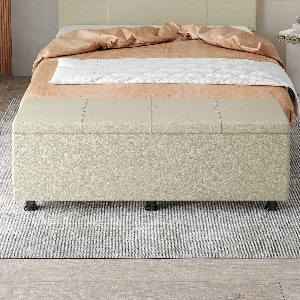 Baú Sapateira Estofada Casal 140 Cm Marte Corino Skybox Bege - 4