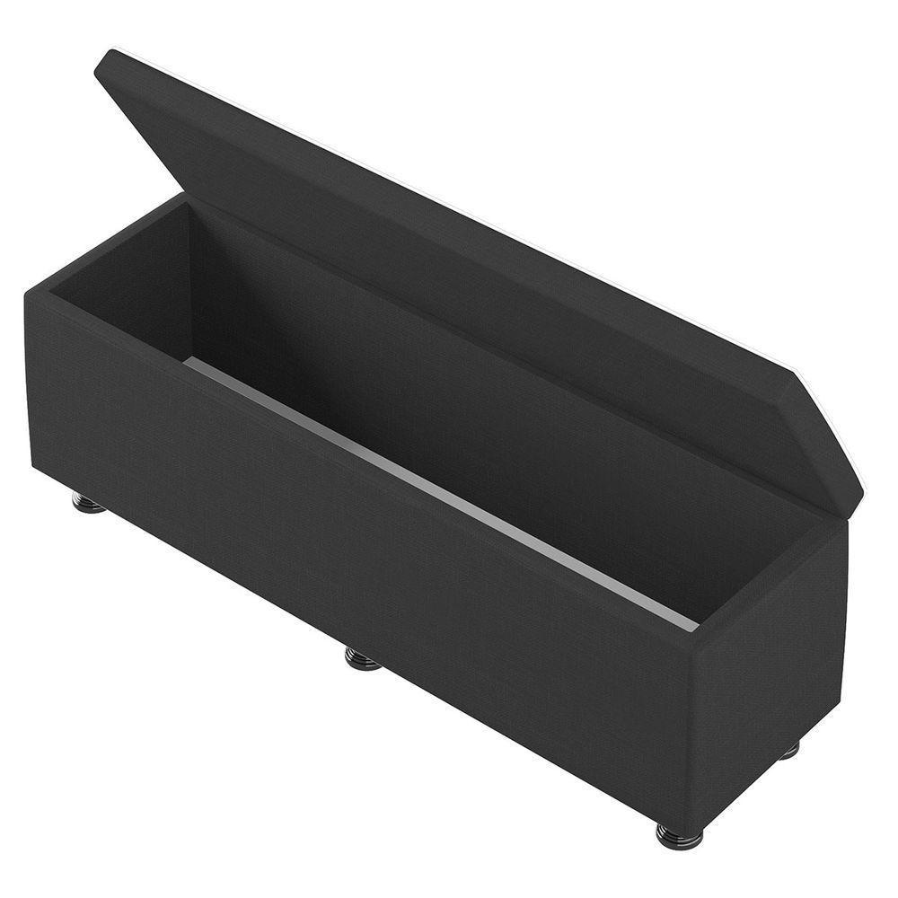 Baú Sapateira Estofada Casal 140 Cm Terra Linho Skybox Preto - 6