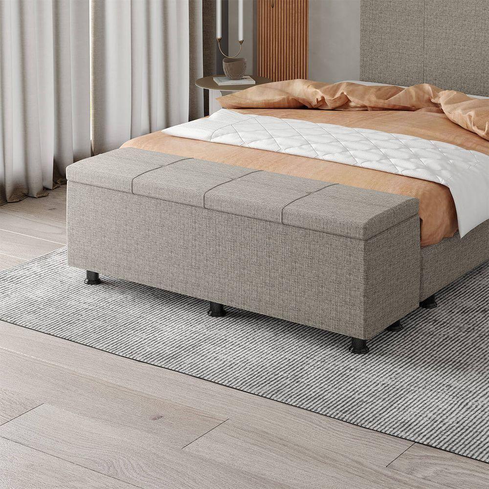 Baú Sapateira Estofada Casal Queen Size 160 Cm Marte Linho Skybox Marrom - 1