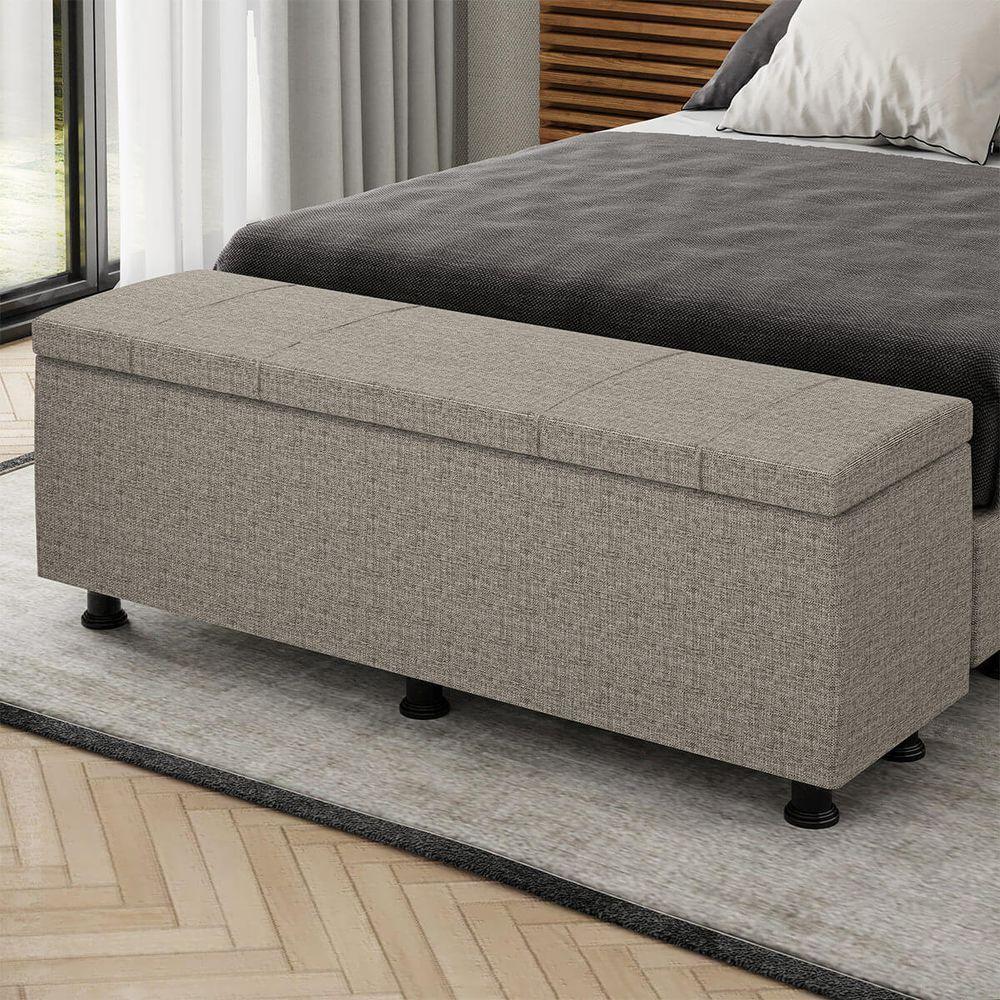 Baú Sapateira Estofada Casal King Size 195 Cm Venus Linho Skybox Marrom - 1