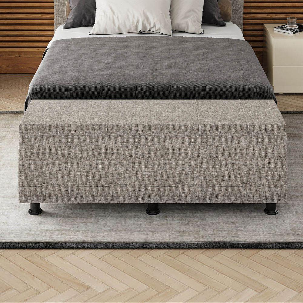 Baú Sapateira Estofada Casal King Size 195 Cm Venus Linho Skybox Marrom - 6