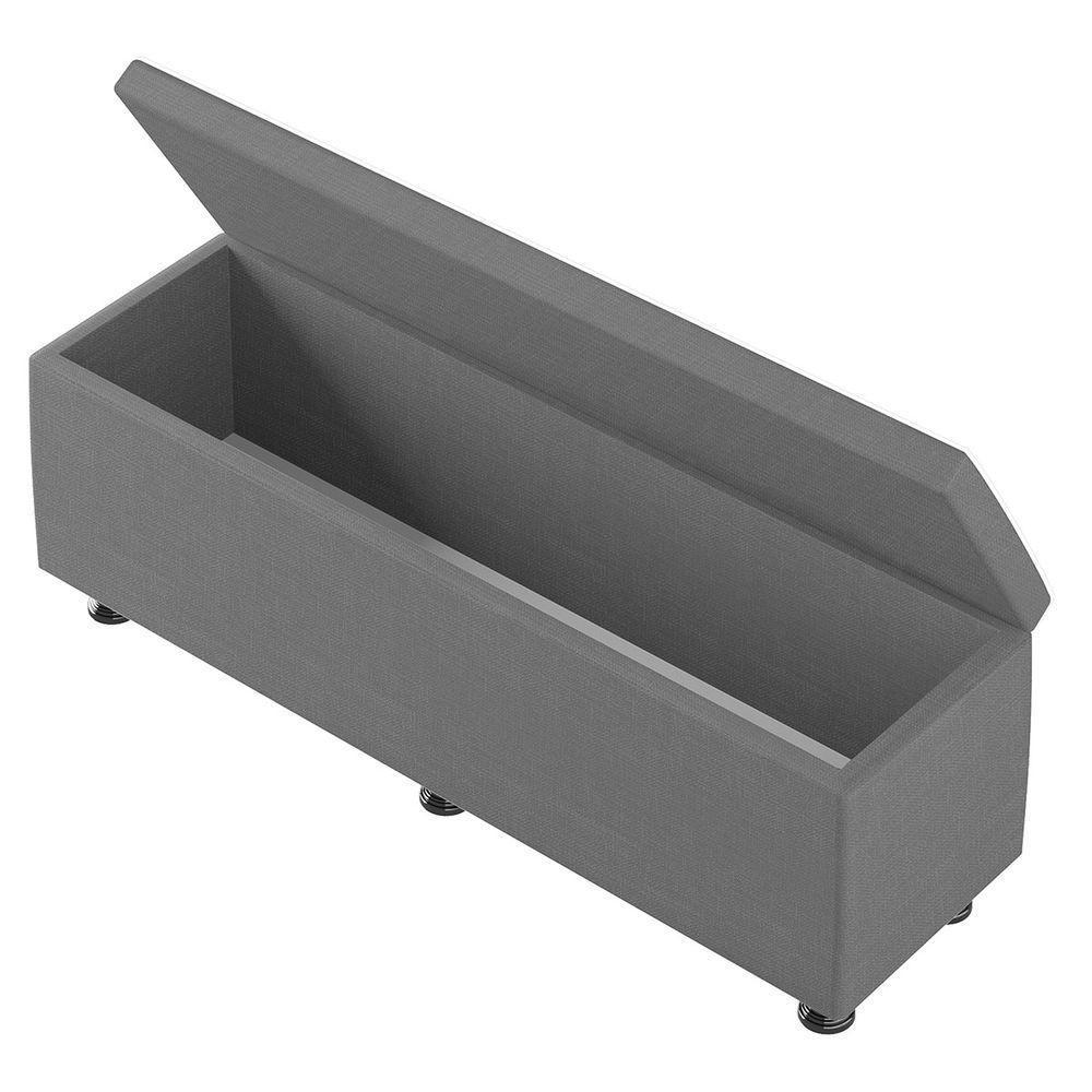 Baú Sapateira Estofada Casal King Size 195 Cm Venus Linho Skybox Cinza - 4