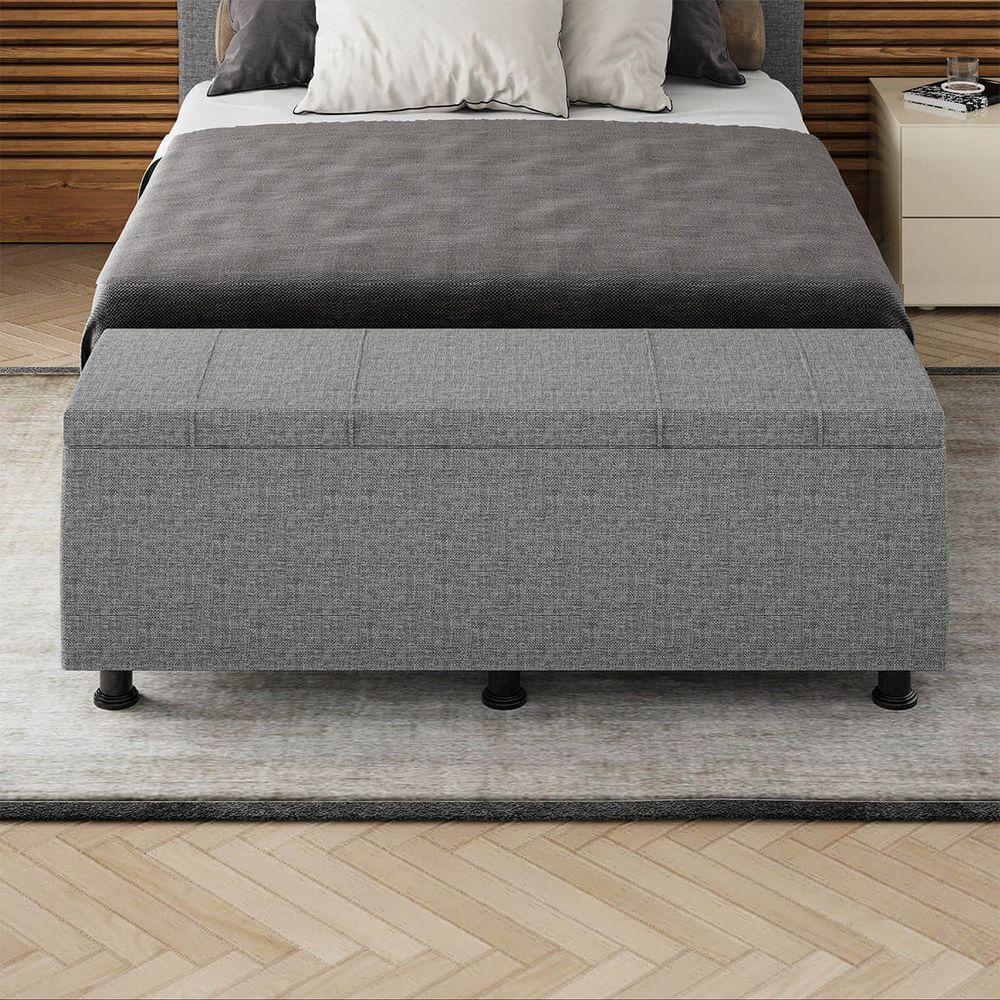 Baú Sapateira Estofada Casal King Size 195 Cm Venus Linho Skybox Cinza - 6