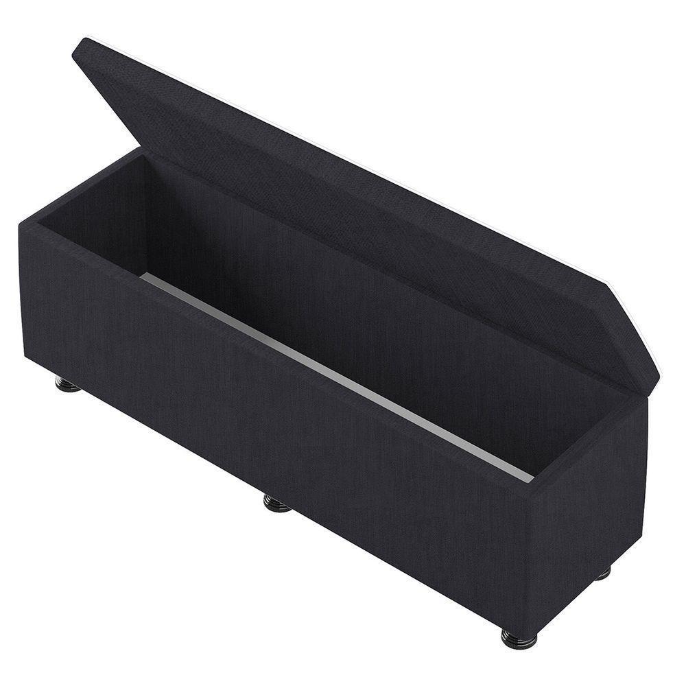 Baú Sapateira Estofada Casal King Size 195 Cm Terra Veludo Skybox Preto - 5