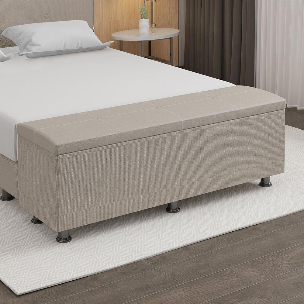 Baú Sapateira Estofada Casal Queen Size 160 Cm Terra Linho Skybox Bege - 1