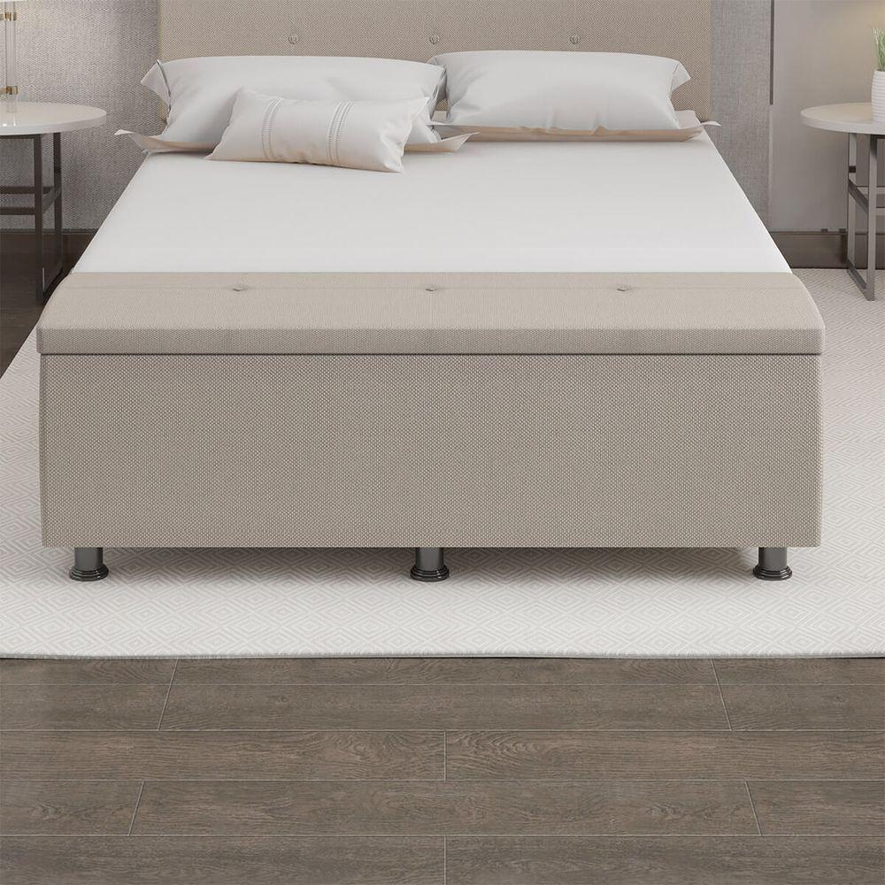 Baú Sapateira Estofada Casal Queen Size 160 Cm Terra Linho Skybox Bege - 4