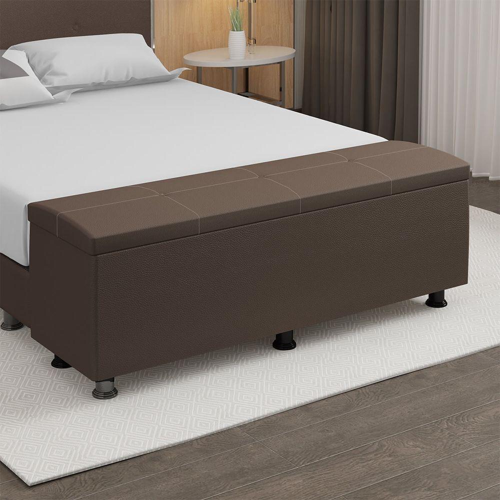 Baú Sapateira Estofada Casal 140 Cm Terra Corino Skybox Marrom - 1