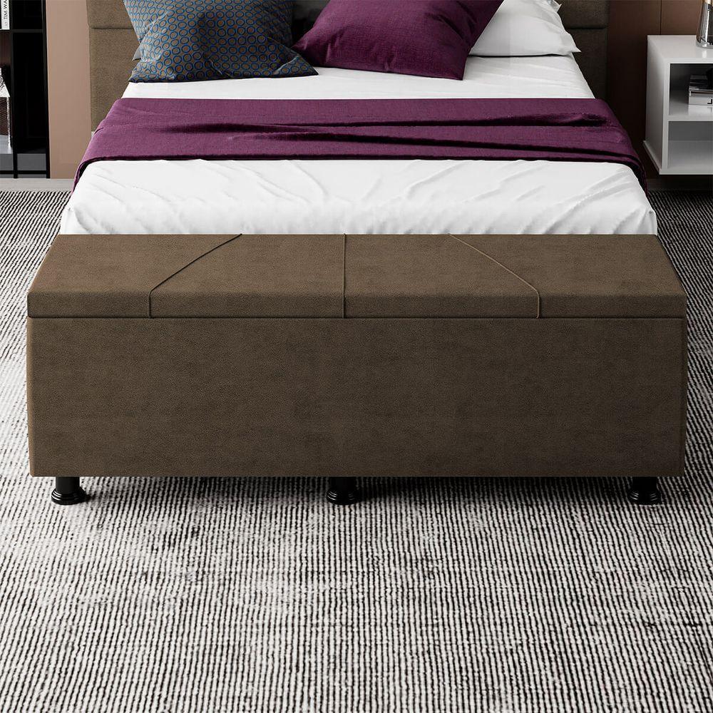Baú Sapateira Estofada Casal Queen Size 160 Cm Júpiter Veludo Skybox Marrom - 6