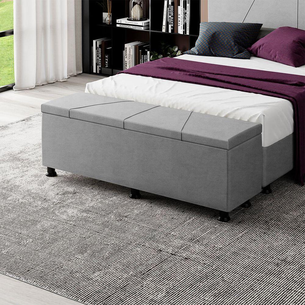 Baú Sapateira Estofada Casal King Size 195 Cm Júpiter Veludo Skybox Cinza - 1
