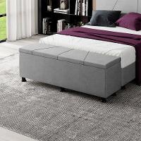 Baú Sapateira Estofada Casal King Size 195 Cm Júpiter Veludo Skybox Cinza - 1