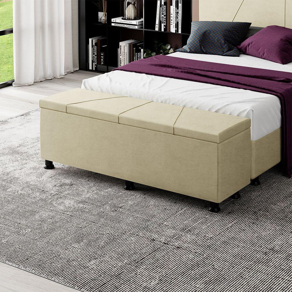 Baú Sapateira Estofada Casal King Size 195 Cm Júpiter Veludo Skybox Bege - 1