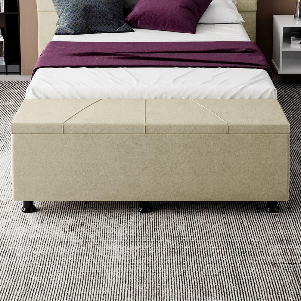 Baú Sapateira Estofada Casal King Size 195 Cm Júpiter Veludo Skybox Bege - 5