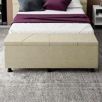 Baú Sapateira Estofada Casal King Size 195 Cm Júpiter Veludo Skybox Bege - 5